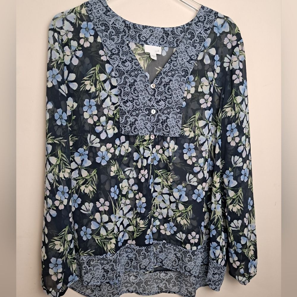 J Jill Long Sleeve Tunic XL Floral Cottagecore Bohemian Lightweight Blouse